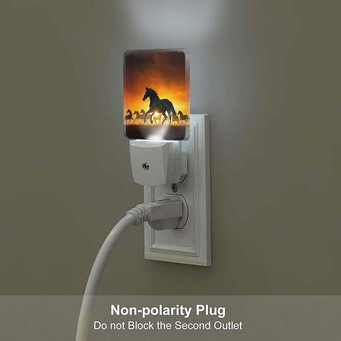 Horse Night Light Running Horse at Sunset 0.5W Night Lights Auto LED Lamp Energy Saving Square Lights for Room Bedroom Bathroom