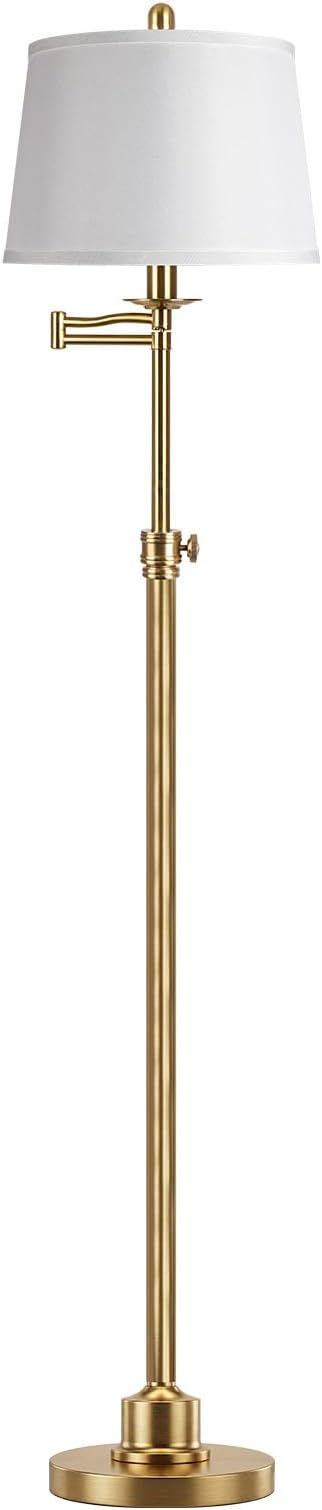 Vintage Floor Lamp for living room, Brushed Antique Brass Farmhouse Standing Lamp with 350° Swivel Swing Arm, 56.6''-66'' Mid Century Modern Height Adjustable Tall Lamp for Bedroom (LED Bulb Included)