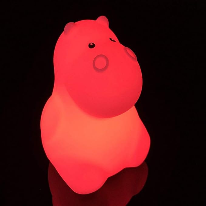 Hippo Night Light Touch Sensor Bedside Lamp Led Cartoon Breathing Night Lamp USB Rechargeable Silicone Light for Kids Bedroom Nursery Reading Decorative Animal