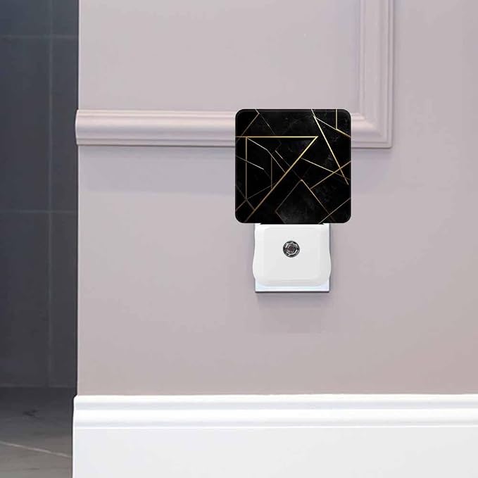 Triangular Gold Trimmed Design Night Light Black Plug into Wall with Dusk to Dawn Light Sensors 0.5W Warm Nightlights for Bedroom Bathroom Hallway