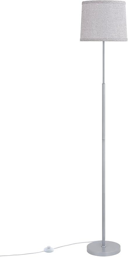 60" Modern Floor Lamp for Living Room Bedroom, Standing Lamp with Oatmeal Linen Lampshade, Tall Lamp with A19 9W 3 Color Temperature Bulb, Foot Switch Control, Silver