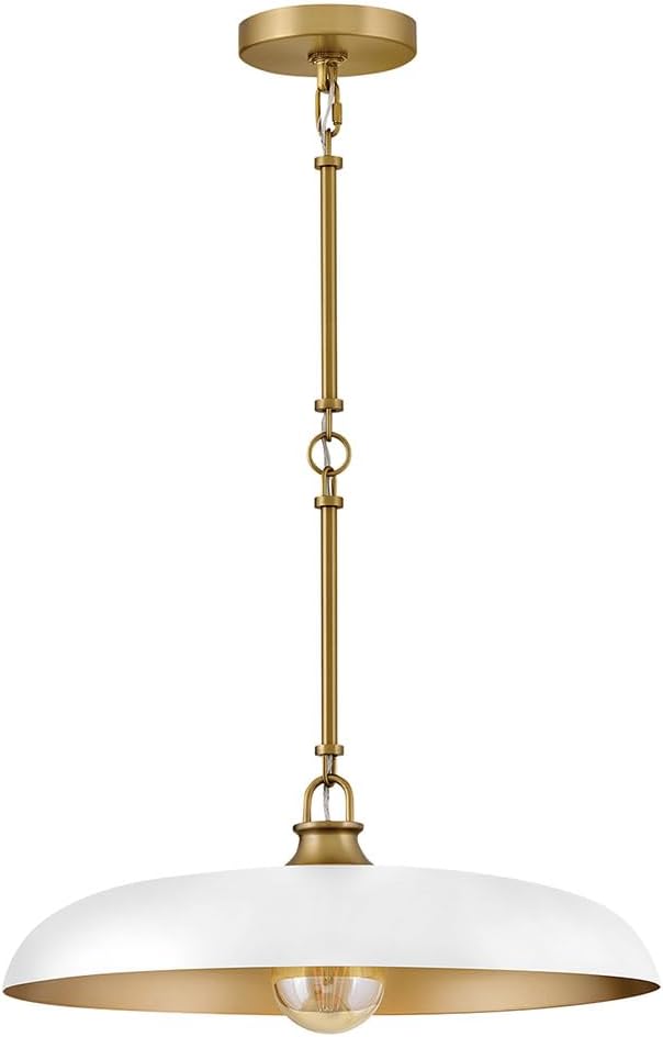 Hinkley Sadie 18" Medium Dome Pendant, Chalk White with Lacquered Brass | Two Tone Saucer Chandelier, Includes (5) 7" Downrods, Needs a Med. LED Bulb, Adjustable Height, Dining Room, Kitchen