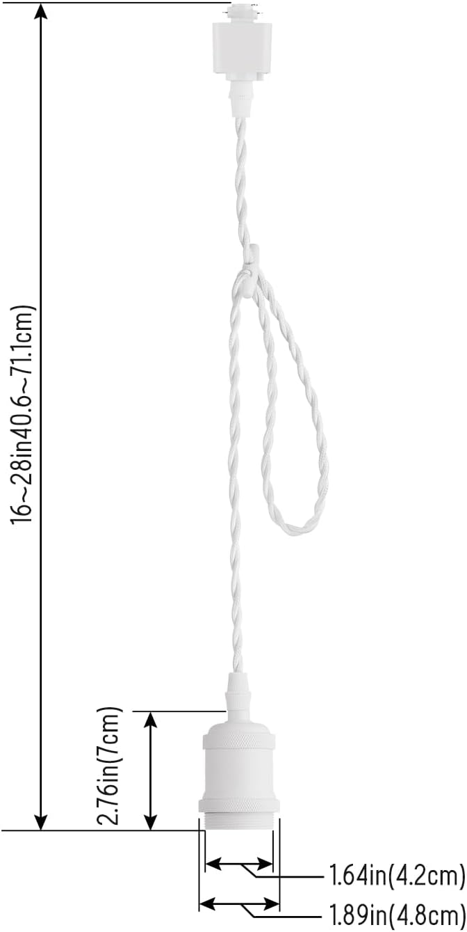 mirrea H Type White Track Lighting Pendant with E26 Socket Cord Adjustable Pack of 3 (2 feet)