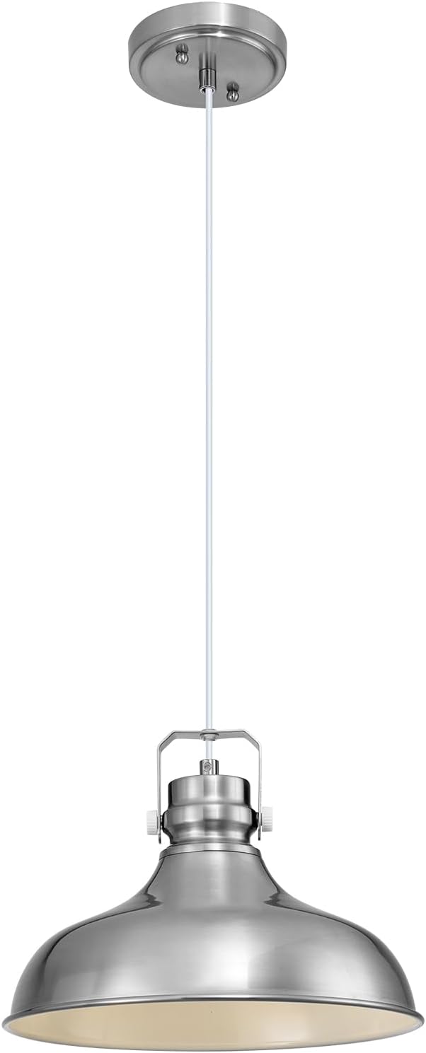 Brushed Nickel Modern Pendant Lights Kitchen Island Fixtures | ETL Certificate,Industrial Adjustable Height Vintage Dome Hanging Light Fixtures for Barn,Dining Room 1 Pack