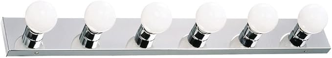 Design House Vanity Lights, 6 Linear Lights, Dimmable, Horizontal or Vertical Use, Uses (6) 60W Bulbs, For Bathroom/Makeup Vanity, Polished Chrome, 36.0 in. L x 4.33 in. H x 2.0 in. D, 500942