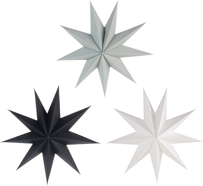 SUNBEAUTY 3 Pcs 9-Pointed Paper Star Lanterns 12 Inch Hanging Lampshade Wedding Birthday Christmas Home New Year Party Decorations
