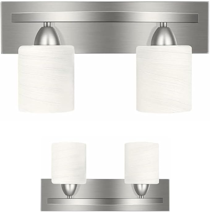 4-Light Bathroom Vanity Bar Light Fixture - Brushed Nickel | Modern Frosted glass shades with E26 socket. Matte Wall sconce lighting perfect over mirror, kitchen, hallway, or entryway