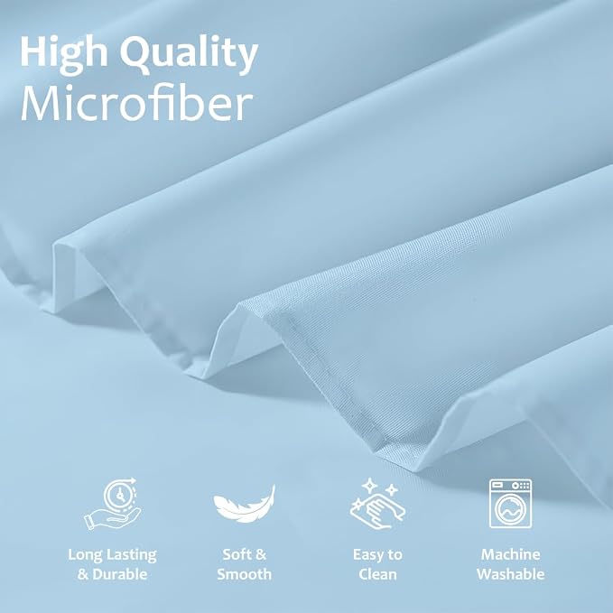 Shreem Linen Ruffled Bed Skirt with Split Corners, Gathered Style, 100% Microfiber, 16-Inch Drop, Dust Ruffle Bedskirt with Platform, Queen, Light Blue