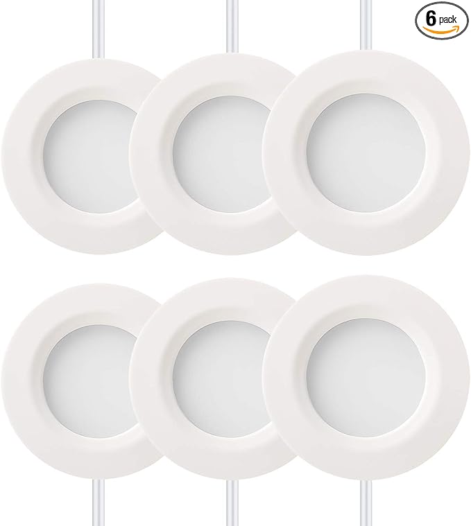 Getinlight 2.75" Under Cabinet LED Puck Lights Kit, Plug-in 12V Set with in-Line Dimmer, 3000K Warm White, Recessed or Surface Mount, ETL Listed, 6-Pack, IN-0102-6-WH