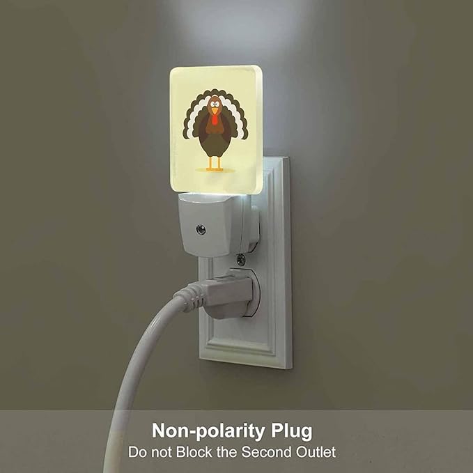 LED Night Light Plug into Wall with Dusk to Dawn Light Sensor White Energy Efficient Turkey Cartoon Green Nightlight for Bedroom Bathroom Hallway Living Room Kitchen