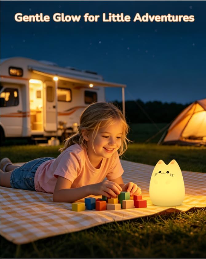 Night Light for Kids, LED Cat Squishy Animal Lamp for Baby, Soft Silicone Dimmable Bedside Touch Light with Timer, Battery Rechargeable Nightlight Girls Gifts Cute Room Decor 4.80 x 4.80 x 5.91 in