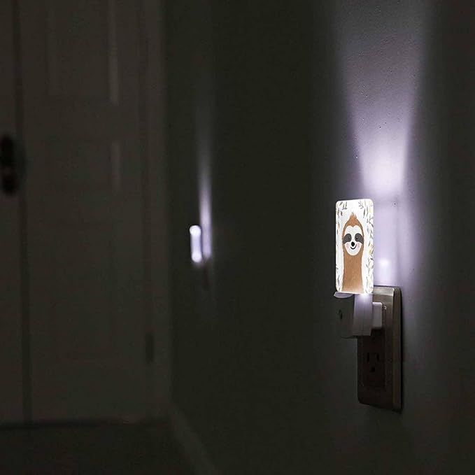 LED Night Light,Cute Baby Sloth Flower Leaf LED Night Light Plug into Wall with Dusk to Dawn Light Sensor White Energy Efficient Nightlight for Bedroom Bathroom Hallway Living Room Kitchen