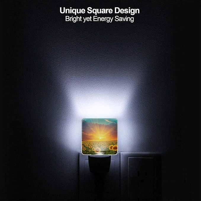 Sunflower Fields Night Light Sunset Beautiful Golden Yellow Sunflowers LED Night Lights Plug into Wall for Stairway Hallway Bedroom 0.5W Nightlight