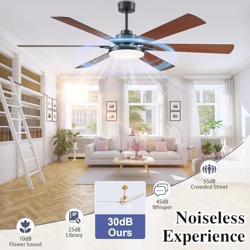 72 inch Ceiling Fans with Lights and Remote Control,Indoor/Outdoor Flush Mount Low Profile Commercial Reversible Dimmable Wood Grain Ceiling Fans for Living Room Patio Industrial Shop.