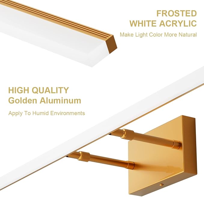 Aipsun Copper Bathroom Vanity Light 48inch Adjustable Modern LED Vanity Light for Bathroom Gold Lights Fixtures 5500K