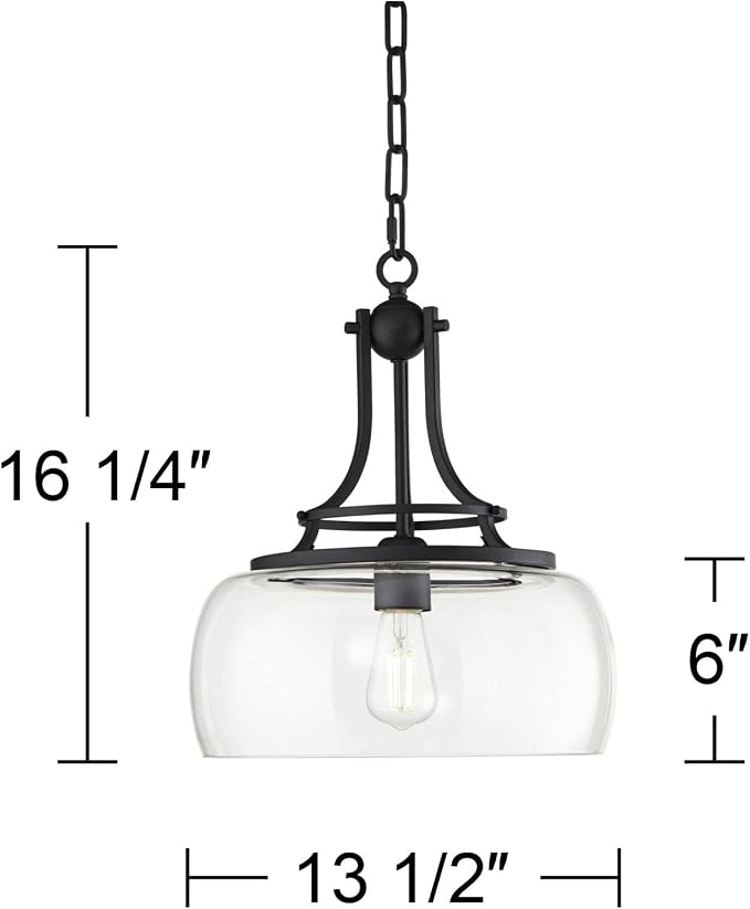 Charleston 13 1/2" Wide Black and Clear Glass Pendant Light Light Fixture | Lighting Industrial Farmhouse Rustic LED for Dining Room House Foyer Kitchen Island Entryway Bedroom High Ceilings