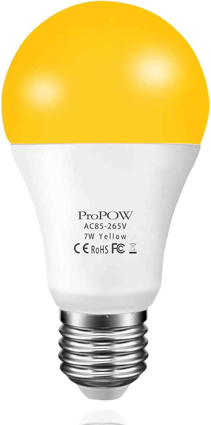 Yellow Bug Light Bulbs, Dusk to Dawn, 7W LED, 40W Equivalent, A19, Smart Auto on/Off, 580 Lumens, Porch Lights (Non-Dimmable, Amber Yellow, E26)