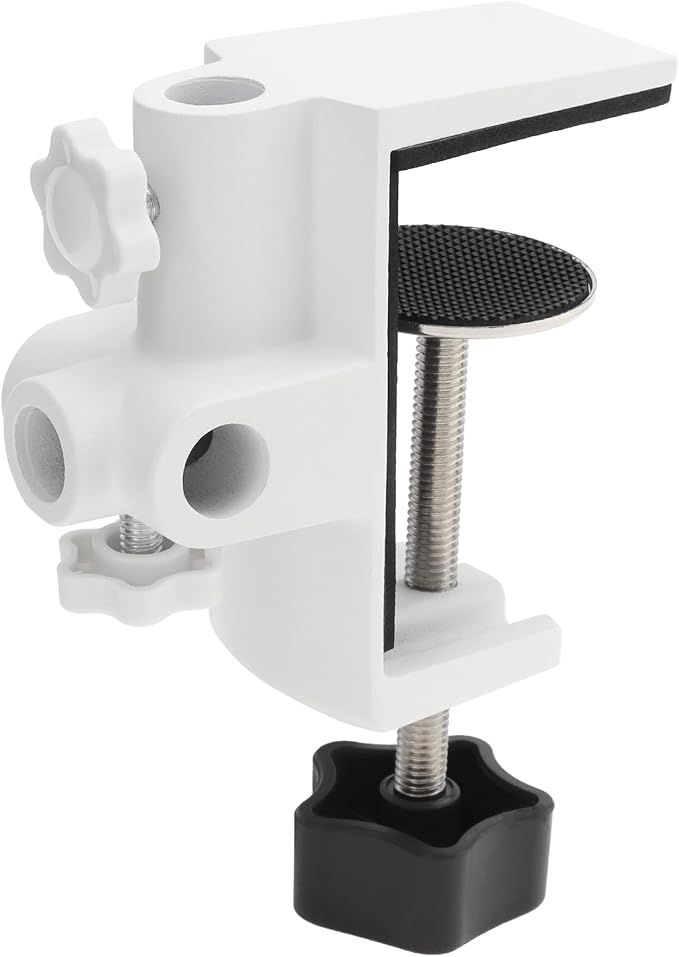 RTNLIT Desk Lamp Clamp, 1/2 inches 4 Hole Metal Table Mounting Clamp, White | Universal C Clamp for Magnifying Light/Microphone/Boom Scissor Arm, Fits up to 2-1/2 inches Desktop Thickness