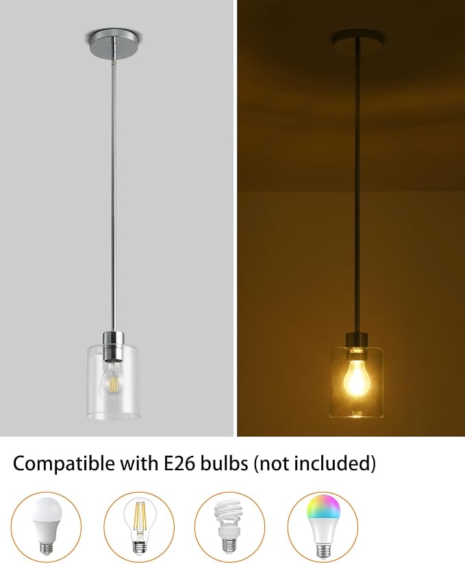 Chrome Pendant Lights Kitchen Island - Clear Glass Pendant Light Fixture Multiple Stems Rods 3 Units 12 Inch 3 Units 4 Inch (1 Pack Chrome Downrod)
