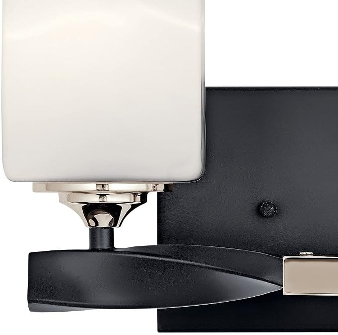 Kichler Marette 2-Light Bathroom Vanity Light, Black | Modern transitional vanity light with satin etched cased opal glass (13.5" x 7.75" x 13.5"), 55001BK
