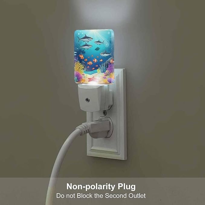 Marine Life LED Night Lights Plug into Wall Fish Algae and Corals in The Blue Water 0.5W Plug in Night Light, Dusk to Dawn, Bright Nightlight Auto On/Off, for Room Bedroom Bathroom