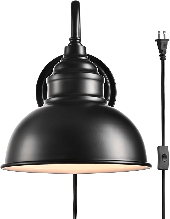 Mini Gooseneck Wall Sconce, 2-Way Mount with Switch, Black | Flexible Gooseneck, Plug-in & Hardwired Dual Installation, On/Off Switch Included, Fits Bedroom, Corridor, Porch