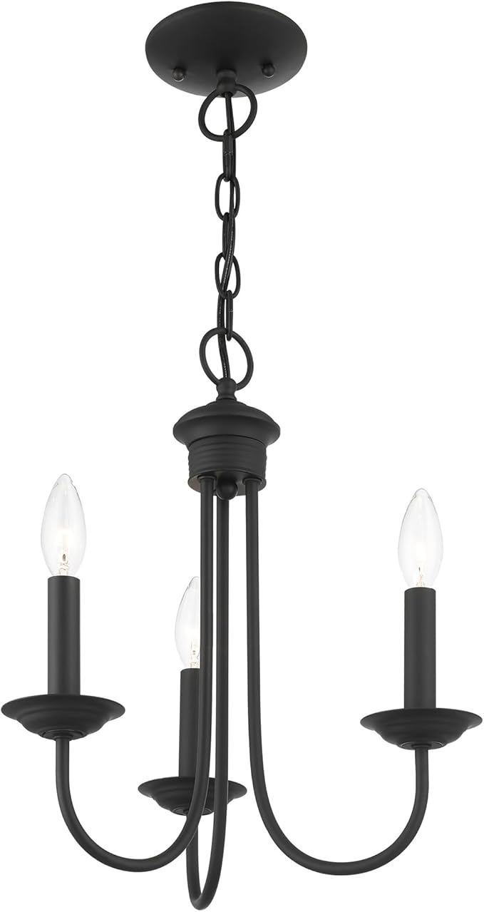 Livex Lighting 42683-04 Steel 3 Light Chandelier for Home Decor, 1 Black Ceiling Light Fixture, Perfect for Living Room or Bedroom Decor