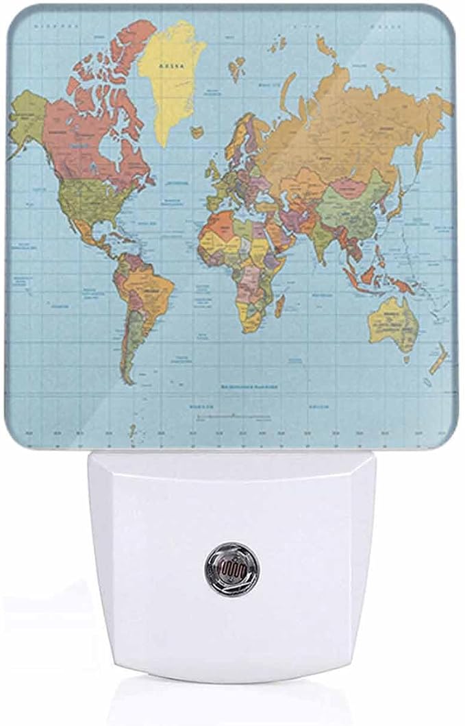 World Map Night Lights Plug into Wall Colored World Map Night Light with Dusk to Dawn Sensor for Home Bedroom Bathroom Living Room 0.5W Sleep-Friendly