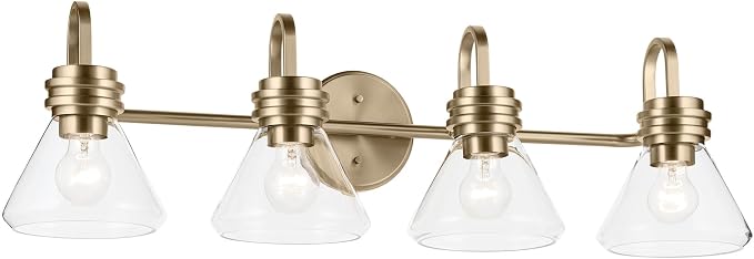 Kichler Farum 4-Light Bathroom Vanity Light, Champagne Bronze | Modern vanity light with clear glass for single or double bathroom mirrors (34" x 9.5" x 9.5"), 55156CPZCLR