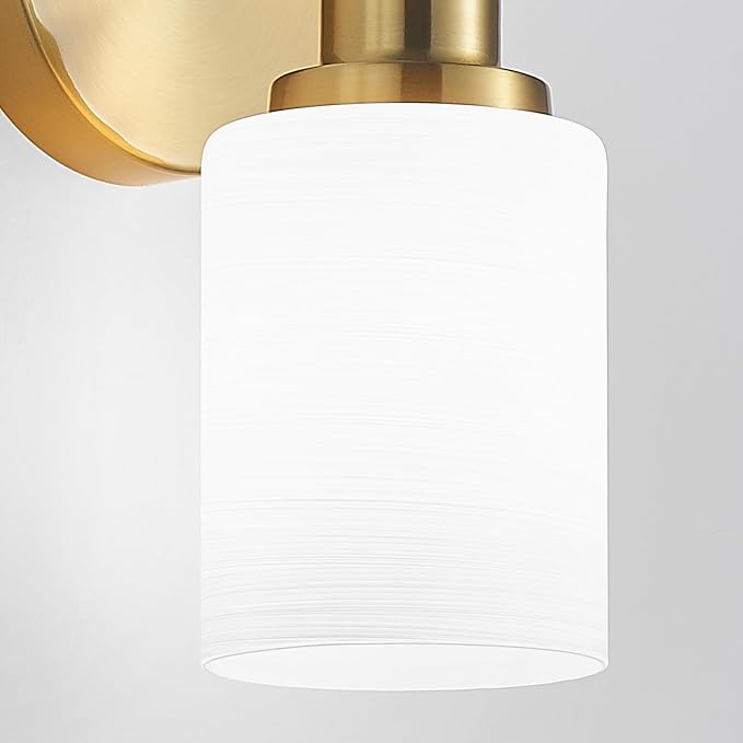 2-Pack, 1-Light Vanity Lights, Brushed Gold Bathroom Light Fixture with Textured Milky White Glass Shade, E26 Modern Vanity Lighting Fixture for Bathroom Wall Sconce