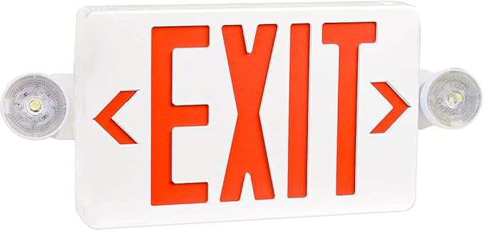 OSTEK Red LED Exit Sign with Emergency Lights，Two LED Adjustable Head Emergency Exit Lights with Battery Backup, Dual LED Lamp ABS Fire Resistance UL-Listed 120-277V