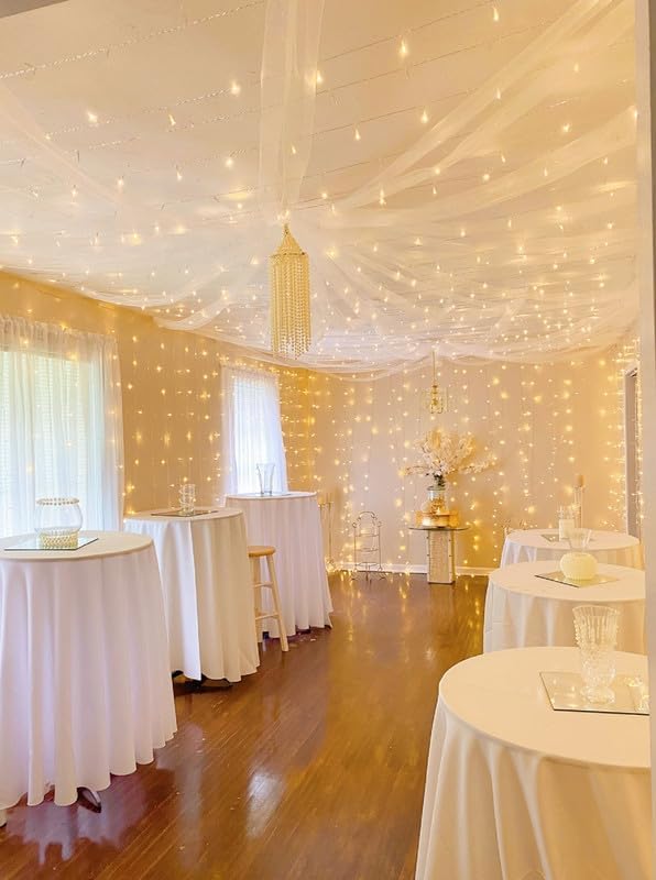 LE 594 LED Curtain Lights for Bedroom Wall, Plug in Window Hanging Fairy String Lights, Indoor Outdoor Wedding Party Backdrop Lights, Twinkle Lights for Patio Decor (20x10ft, 27 Strings, 9" Apart) | 27 Hang Down String Lights, XL Size, 9" Apart, Weddin...