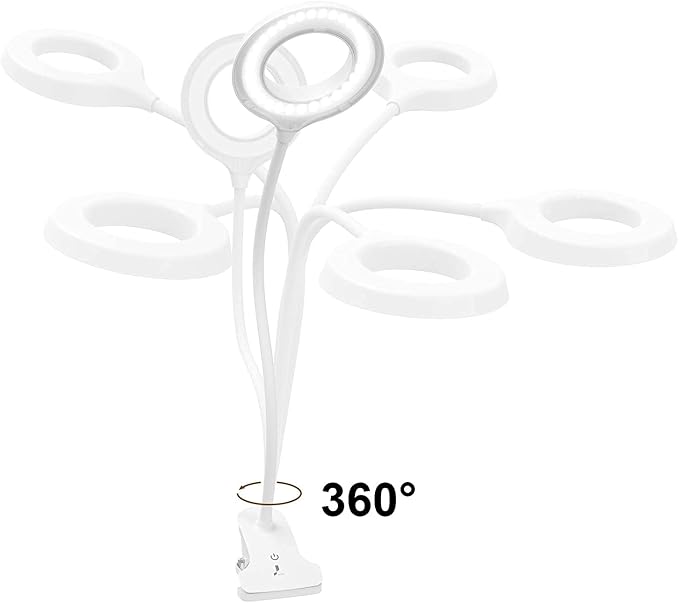 Desk Lamp, JKSWT Clip on Light Reading Light Ring Light LED with 3 Color Modes, 9 Brightness Dimmer, 60 pcs LEDs, Touch-Sensitive Control Pane, 360 ° Flexible Gooseneck Bed Light