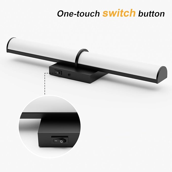 2Pack 17.3Inch Black Vanity Light Fixture with Switch, 12W 5000K Led Bathroom Light Fixture Over Mirror, Hardwired Wall Light, 1200LM Vanity Light Bar for Mirror Bedroom Hallway Living Room