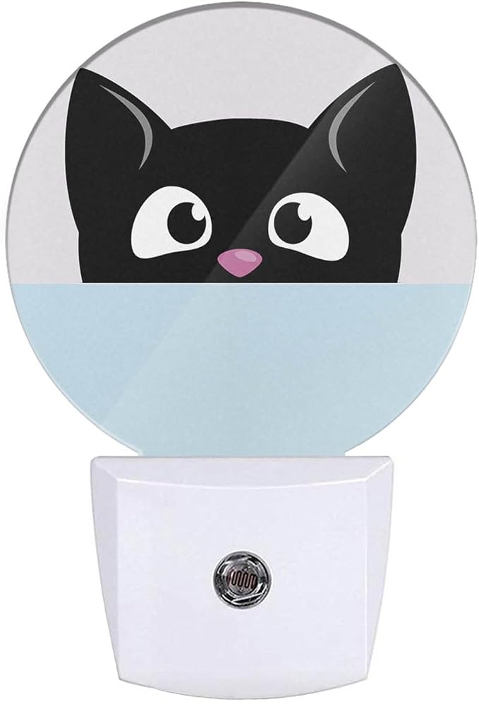Cat Lamp Cartoon Black Cat Big Eyes Cute Kitten Animal Plug-in Night Lights with Dusk-to-Dawn Sensor for Bedroom, Bathroom and Living Room 0.5W Sleep Friendly for Women/Girls/Boys