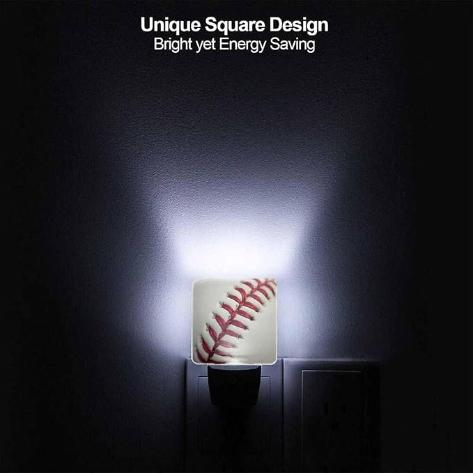 Baseball Stitching LED Night Lights Plug into Wall Red Stitching 0.5W Plug in Night Light, Dusk to Dawn, Bright Nightlight Auto On/Off, for Room Bedroom Bathroom