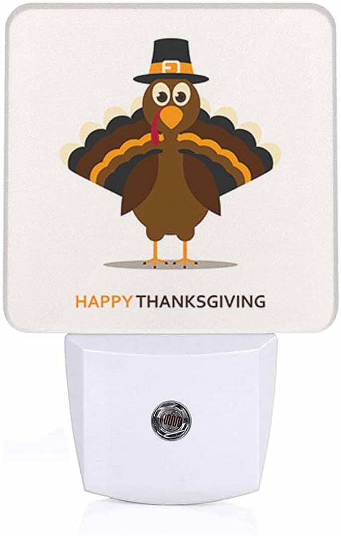 LED Night Light Plug into Wall with Dusk to Dawn Light Sensor White Energy Efficient Cartoon Thanksgiving Turkey Nightlight for Bedroom Bathroom Hallway Living Room Kitchen