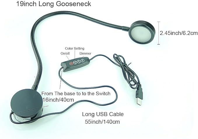 QUANS 3 Color Changeable 10 Level Dimmable Flexible Gooseneck Wall Mount Mounted Bedside Reading LED Light Lamp with USB Port Black