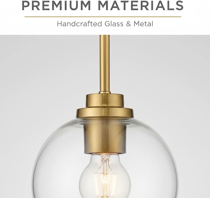 Globe Glass Pendant Lights Kitchen Island, Farmhouse Gold Pendant Lights with Clear Glass Shade,Adjustable Hanging Light Fixture for Dining Room, Entryway, Bedroom 2 Pack