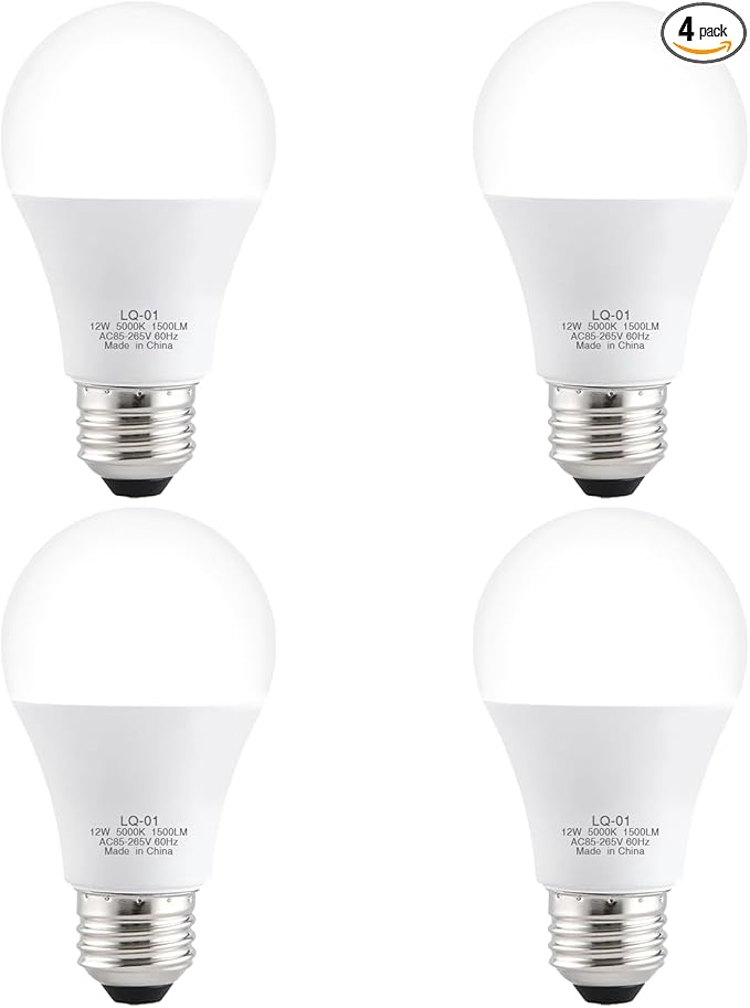 4PK Garage Door Opener Light Bulbs, 5000K Daylight, 1500LM Ultra Bright, Minimize Interference, Compatible with Most Garage Door Openers, 12W, 120V, A19 Bulbs with E26 Base