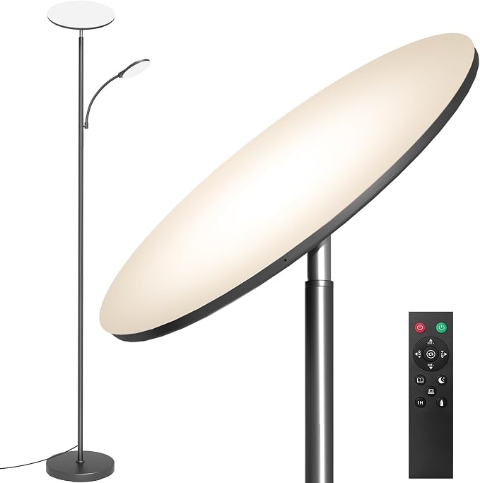 marctronic Gray Floor Lamps for Living Room, 44W/4500LM Super Bright 2 in 1 LED Floor Lamp with Remote, Stepless Dimmable, 69" Tall Standing Floor Lamp with Bendable Reading Light for Bedroom Office