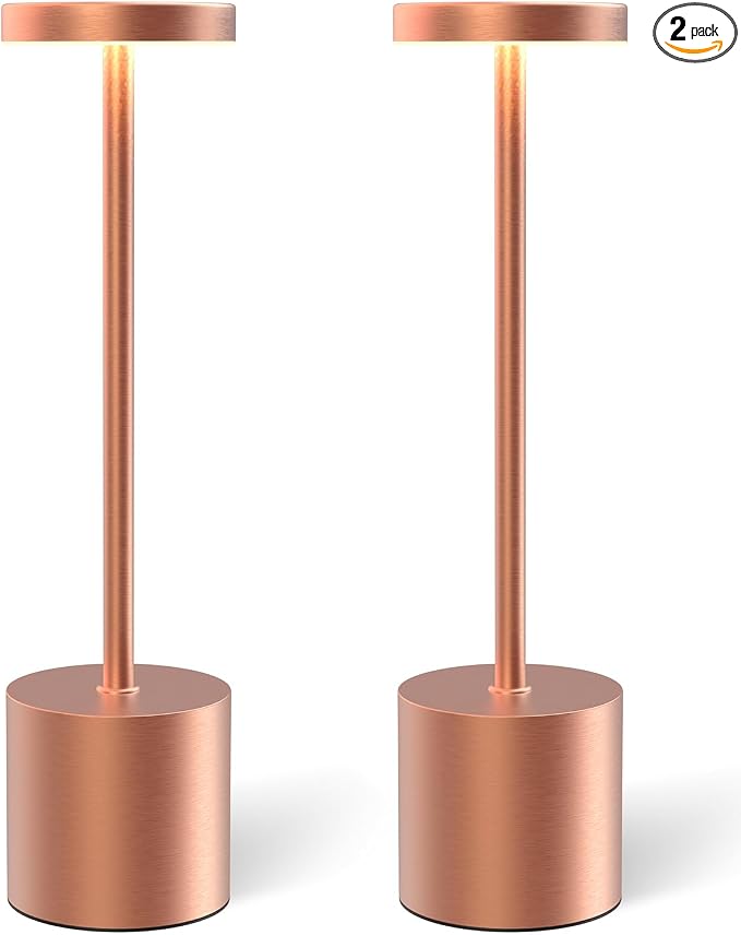 Cordless Table Lamps Rechargeable Set of 2, Portable LED Desk Lamp, 5000mAh Battery Powered Wireless Table Light - 3 Color Dimmable Lighting for Restaurant Dining Patio Outdoor Bedroom(Rose Gold)