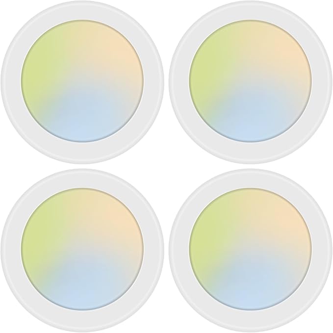 4 Pack 5CCT 6 Inch LED Disk Light, Dimmable Flush Mount Ceiling Lights, 2700K/3000K/3500K/4000K/5000K Selectable, 15W 1100LM, CRI 90, Low Profile Surface Mount Ceiling Disc Light, Wet Rated & ETL