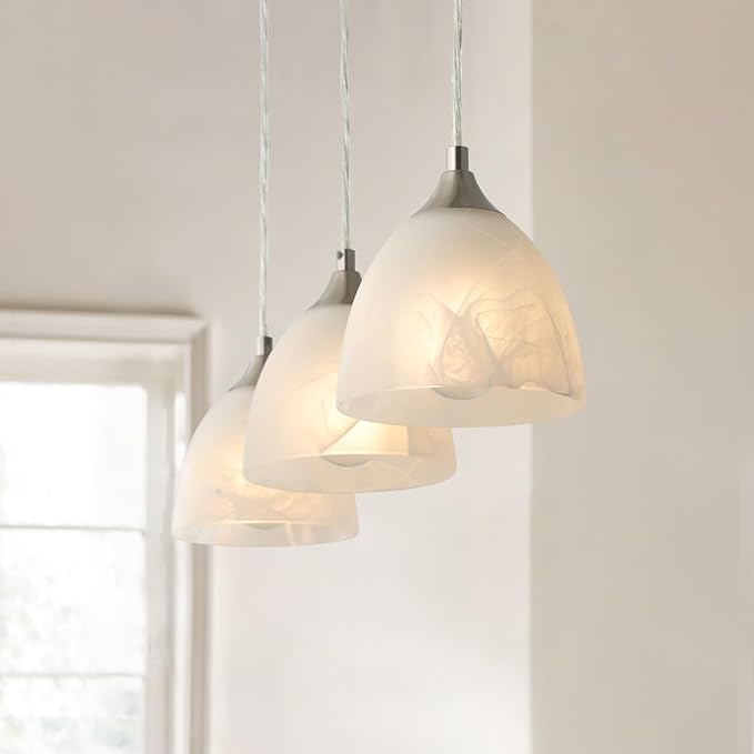 mirrea H Type Brushed Nickel Dimmable Track Lighting Pendant with Frosted White Finish Glass Shade Adjustable Pack of 3