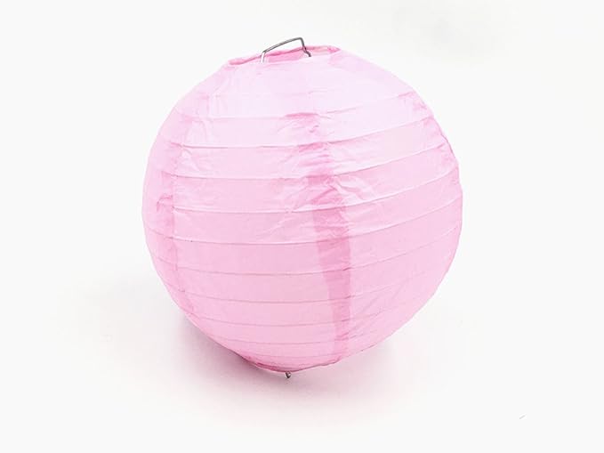 Folding Round Paper Lantern Reusable Chinese/Japanese Style Hanging Ornament Lamp Cover for Garden Birthday Party Decoration Supplies(Pink,10pcs Assorted Sizes)