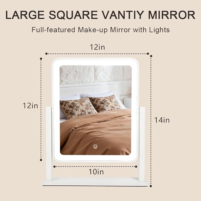 YEKKOPT Vanity Mirror with Lights, 12"x10" LED Makeup Mirror, 3 Color Modes | Smart Touch Sensor,3 Adjustable Lighting Modes,Modern Vanity Decor,Rechargeable & Cordless Design,Ideal Gift Choice