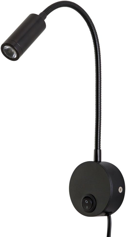 Wall Mounted Reading Light Sconces Lamp LED 3W Warm White 3000K Plug Cord Black Finished 1 Piece