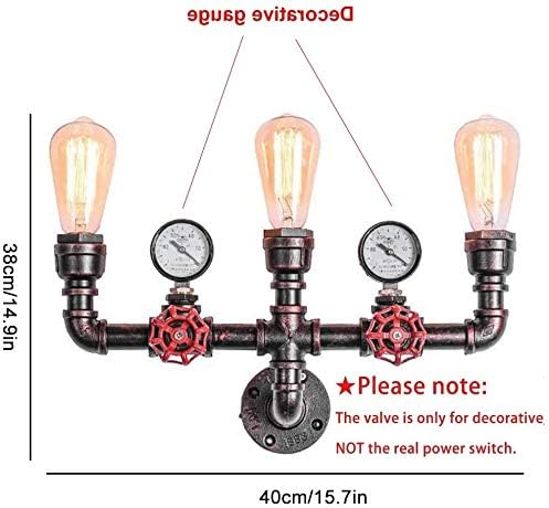 MQ Water Pipe Wall Lamp Steampunk, 3 Lights Wall Sconces Vintage Rustic Wall Light Fixtures Wall Mount E26 Socket for Bathroom Hallway Basement Copper Color