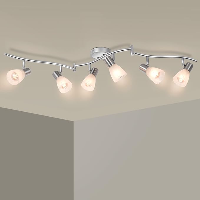 HiBay Ceiling Track Lighting 6-Light, Adjustable Modern LED Spot Light Fixtures with Glass Shade, Directional Spotlight for Kitchen Living Room Bedroom Hallway, Incl. 6X 4W E12 Bulbs
