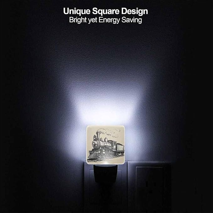 Train Night Light Plug-into Wall Retro Sketch Nightlight Lamp with Dusk to Dawn Sensor, Led Lamp 0.5W Energy Efficient for Home Decor